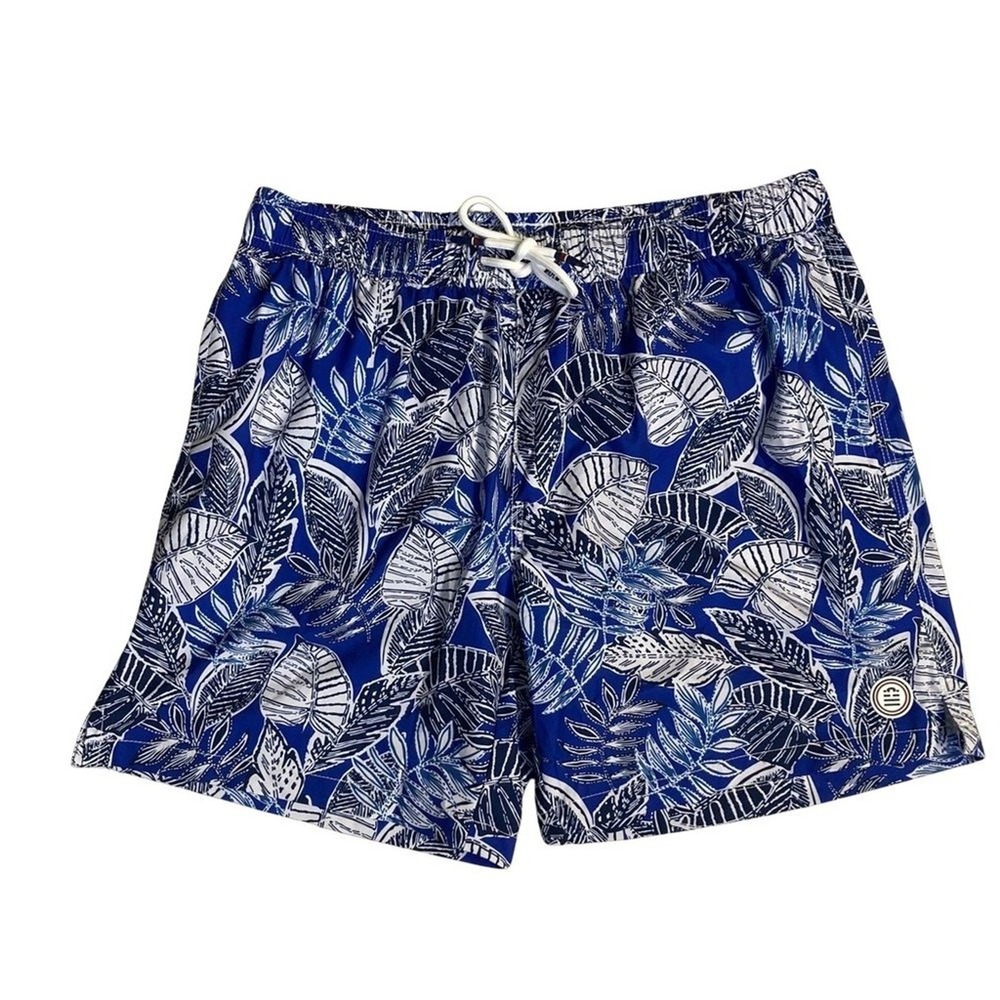 Serge Blanco‎ New Mens Swim Trunks Sz L Black Blue Tropical Leaf 6" Inseam